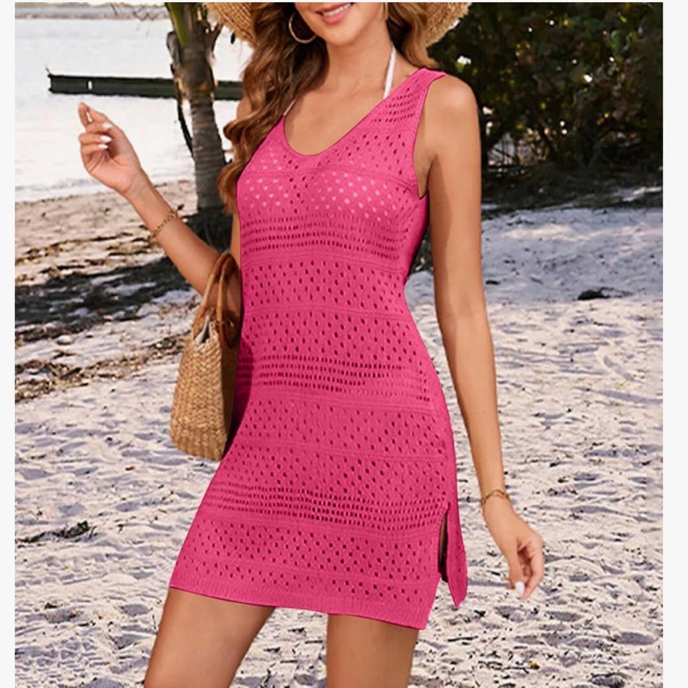 Pink Crochet Beach Cover-Up